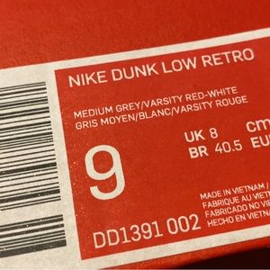 Dunk lows grey & red